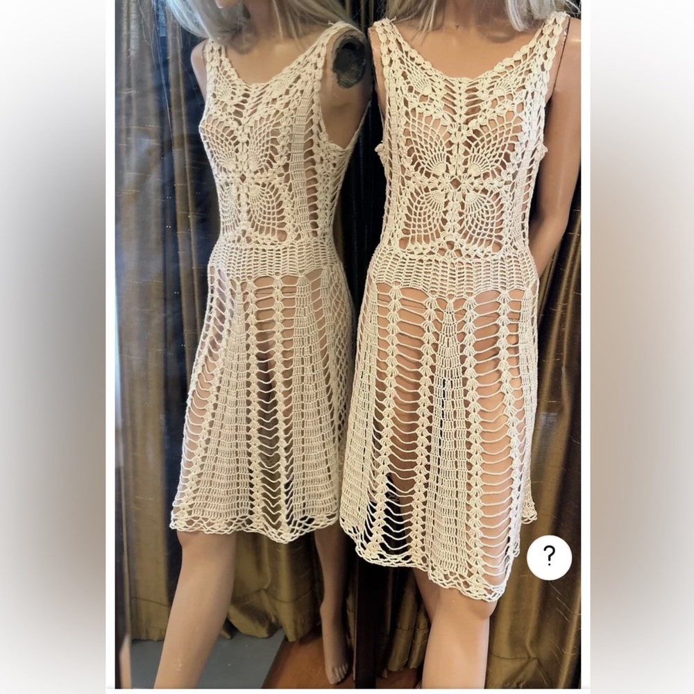Free People Boho Knit Cotton Ramie Crochet Cover Up Slip Dress Beach size xs